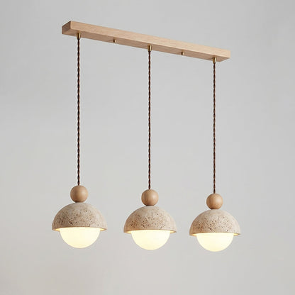 Lámpara colgante de madera con cúpula de travertino