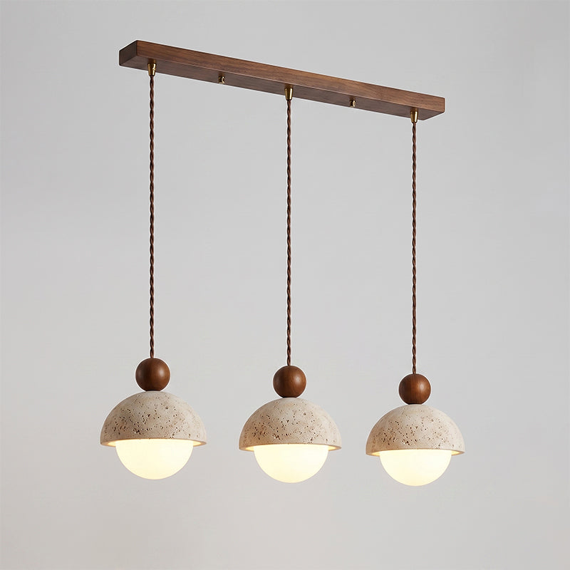 Lámpara colgante de madera con cúpula de travertino