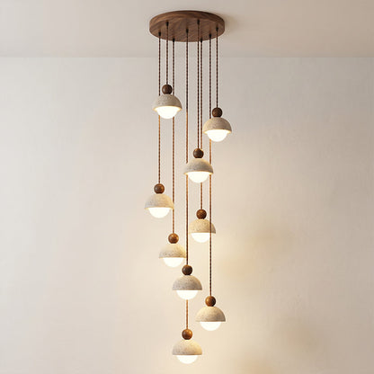 Lámpara colgante de madera con cúpula de travertino