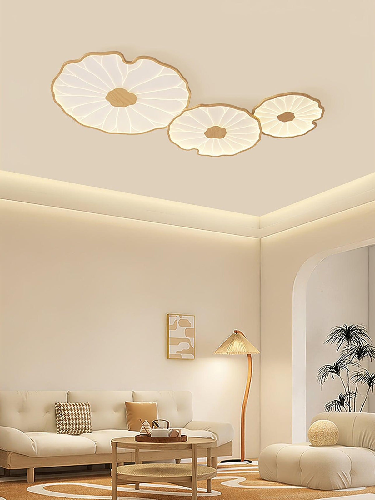 Lámpara de techo Waterlily con acabado de veta de madera