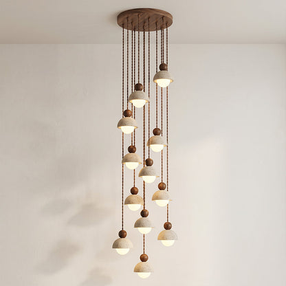 Lámpara colgante de madera con cúpula de travertino