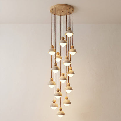 Lámpara colgante de madera con cúpula de travertino