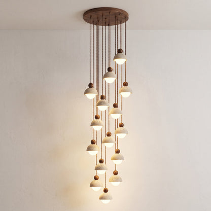 Lámpara colgante de madera con cúpula de travertino
