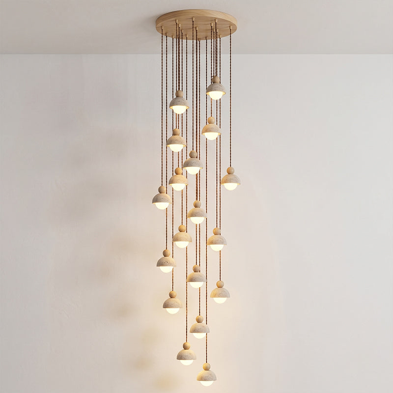 Lámpara colgante de madera con cúpula de travertino