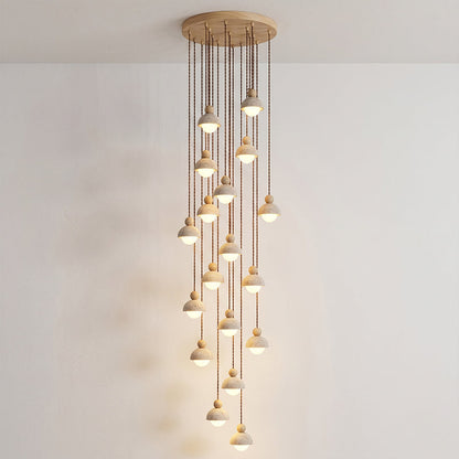 Lámpara colgante de madera con cúpula de travertino