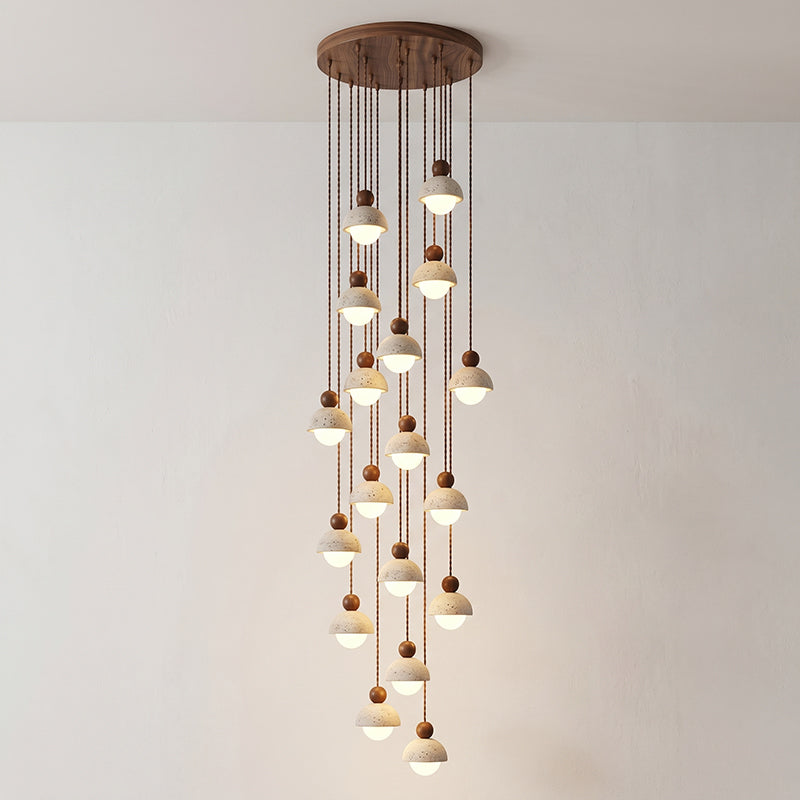 Lámpara colgante de madera con cúpula de travertino
