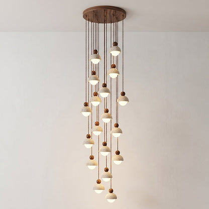 Lámpara colgante de madera con cúpula de travertino