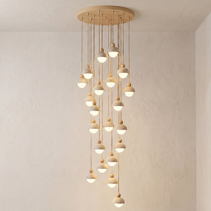 Lámpara colgante de madera con cúpula de travertino