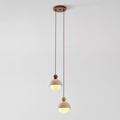 Lámpara colgante de madera con cúpula de travertino
