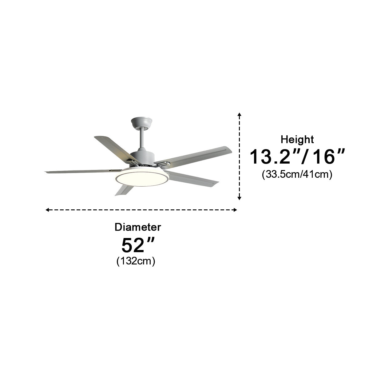 Ventilador de techo moderno con luz LED y 5 aspas