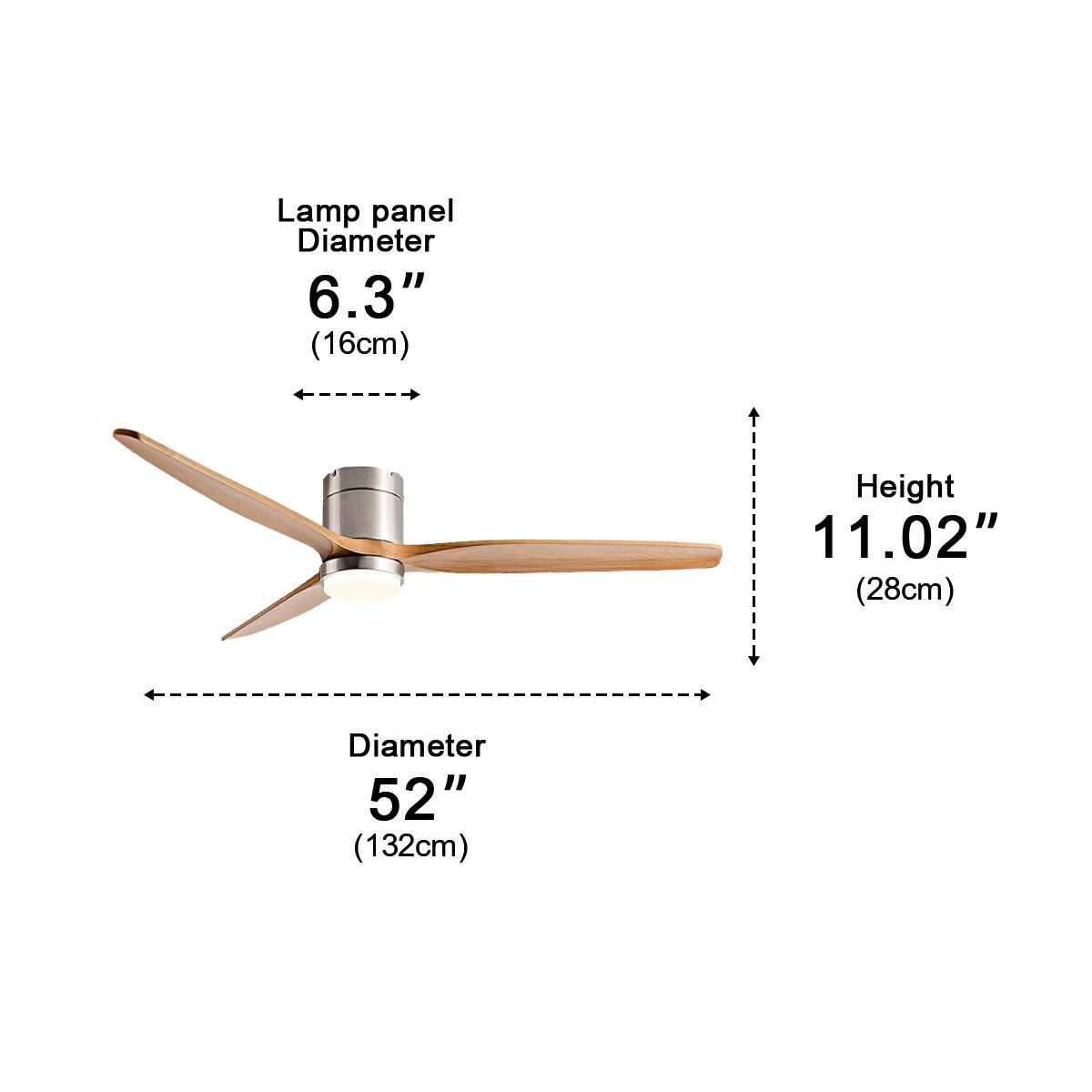 Luz de ventilador de techo LED con acabado en madera moderna