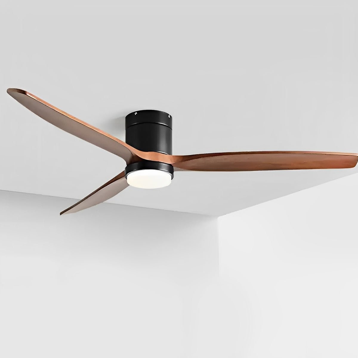 Luz de ventilador de techo LED con acabado en madera moderna