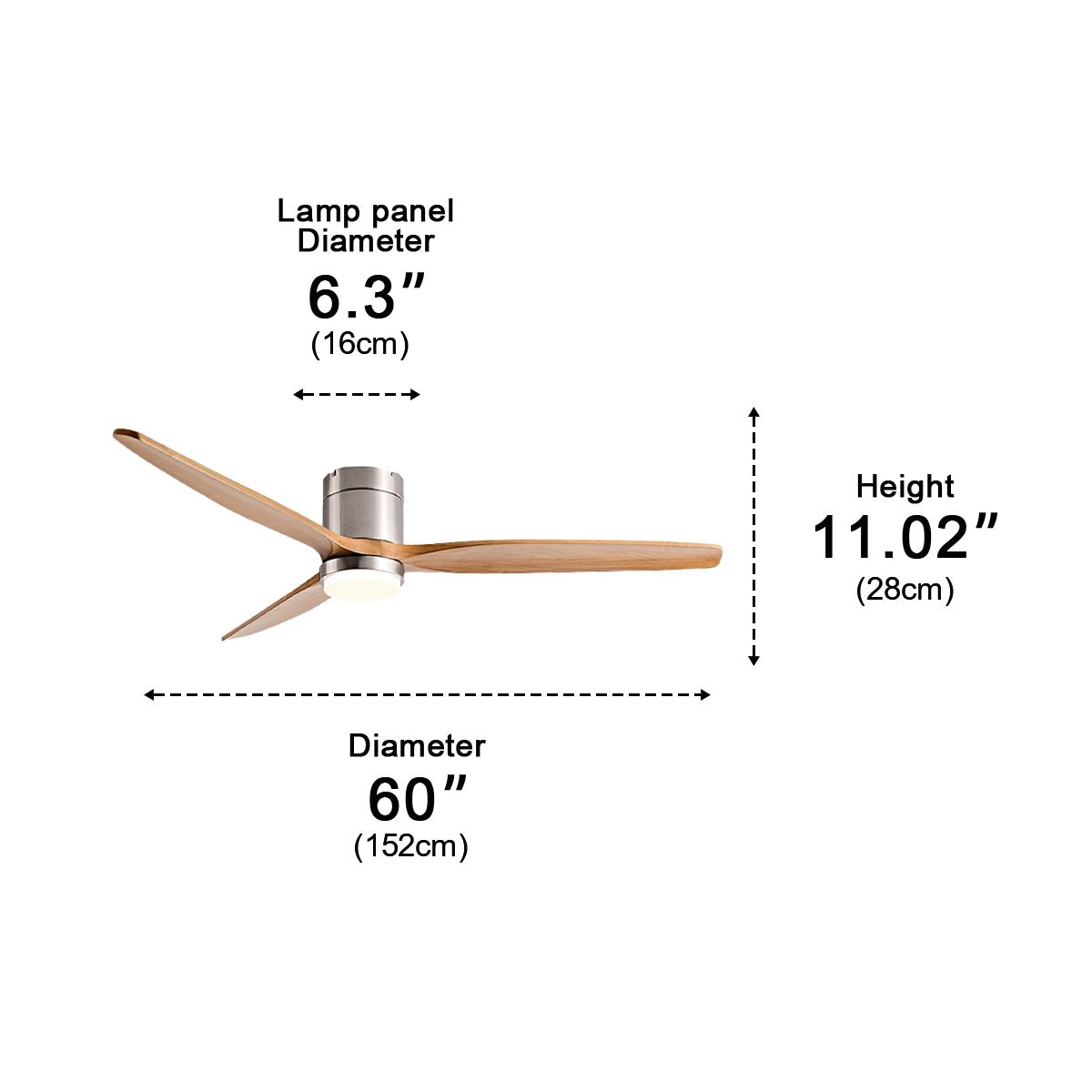Luz de ventilador de techo LED con acabado en madera moderna