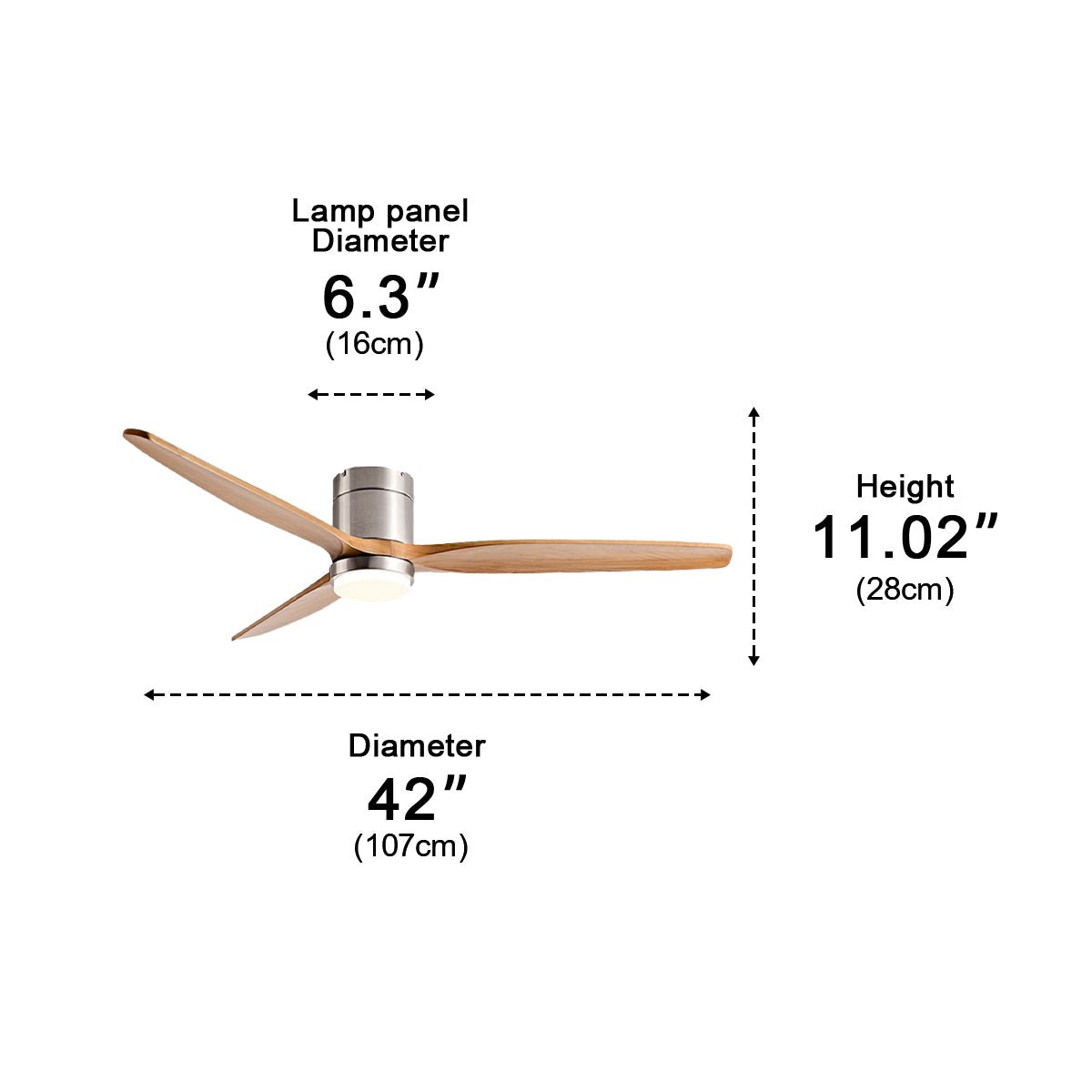 Luz de ventilador de techo LED con acabado en madera moderna